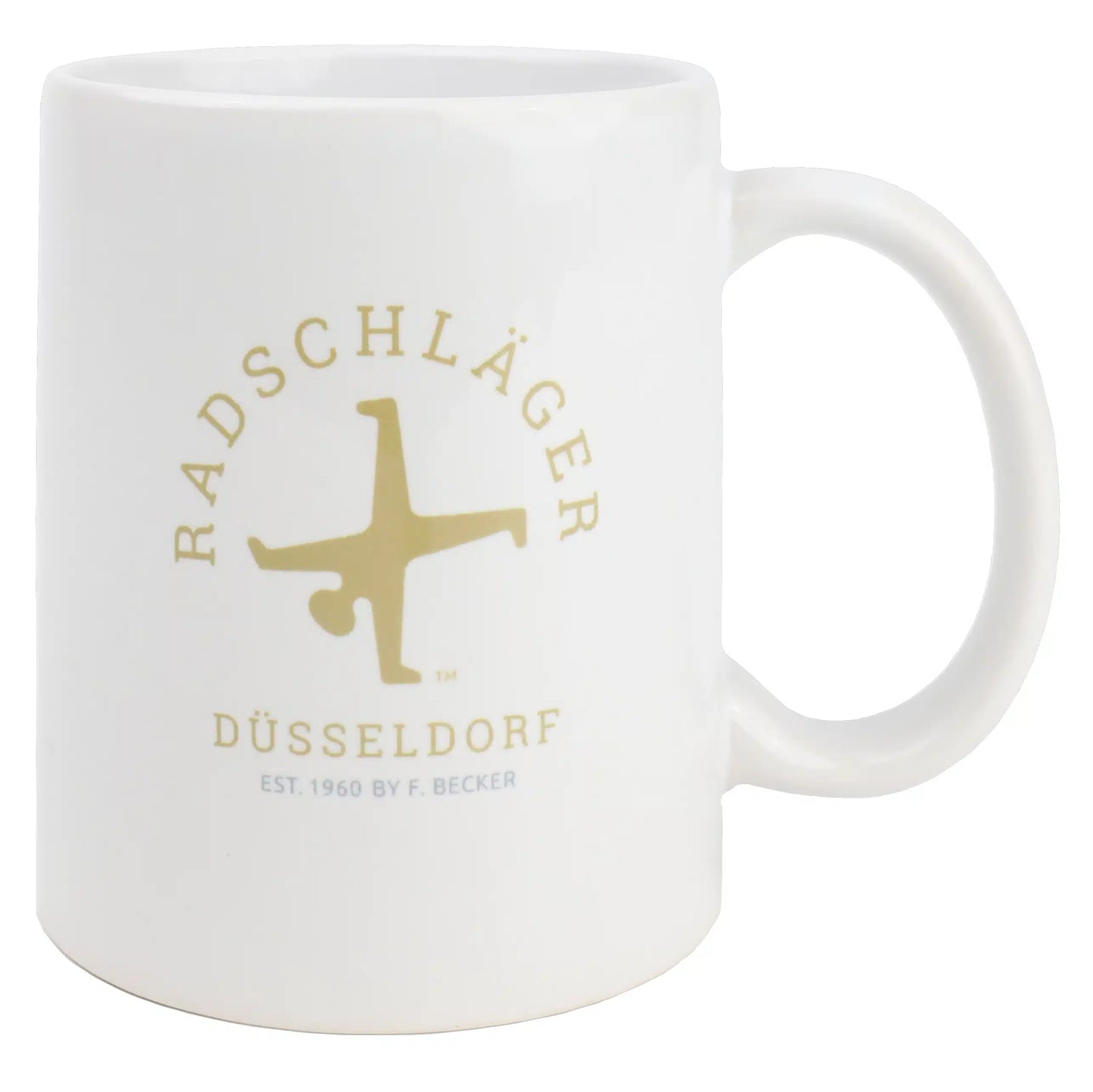 Tasse weiß Radschlägerlogo Gold