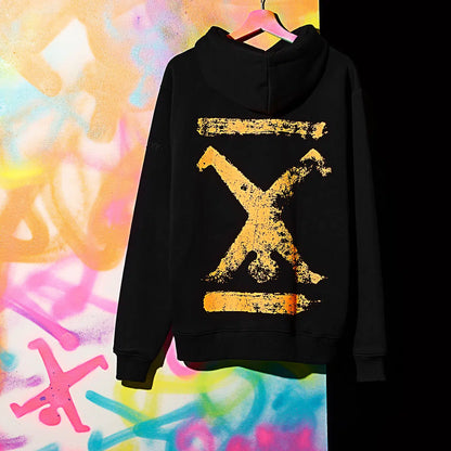 Hoodie Schwarz Unisex mit Backprint Orange
