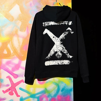 Hoodie Schwarz Unisex mit Backprint Weiß
