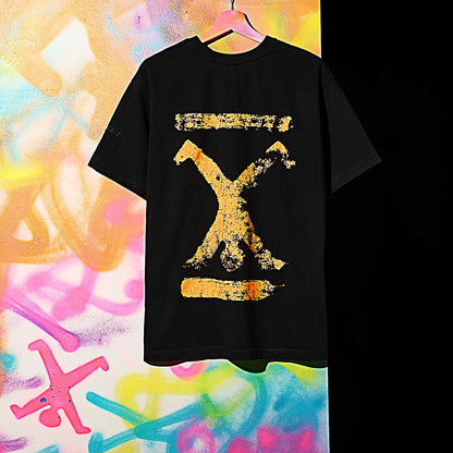 T-Shirt Schwarz Unisex mit Backprint Orange