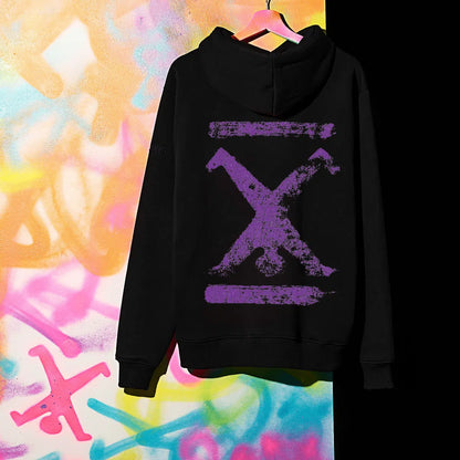 Hoodie Schwarz Unisex mit Backprint Lila