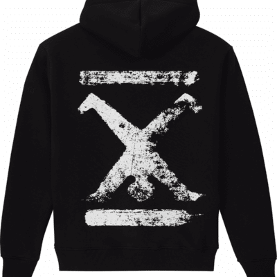 Hoodie Schwarz Unisex mit Backprint Weiß