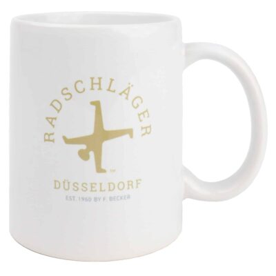 Tasse weiß Radschlägerlogo Gold